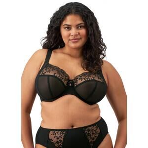 NWOT Elomi Zarla Stretch Banded Bra Embroidered Lace Black 36O
